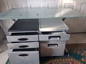 DESK, DESIGNER GLASS, w/2 FILE CABINETS