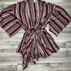 New Selfie Leslie Striped Bell Sleeve Front Tie Romper Size Small Rayon