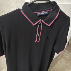 Psycho Bunny Size 4 Medium Collard Shirt (black & Pink)
