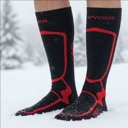 Spyder Black and Red Knee-High Ski Socks