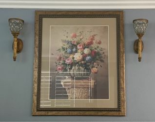 Floral Picture with Frame & Candle Fixtures