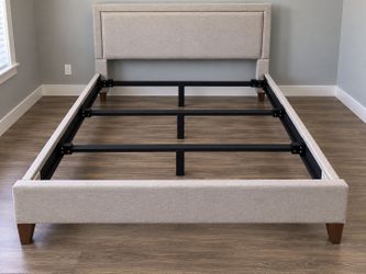 Queen Size Heavy-Duty Upholstered Bed Frame – Like New