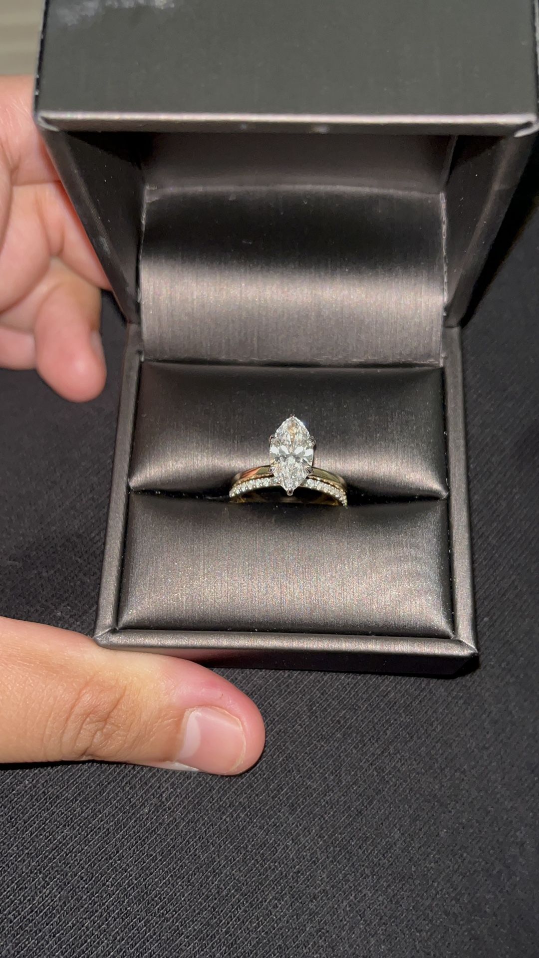 2 Carat Lab Grown Marquis Diamond With Gold Wedding Band (size 6)