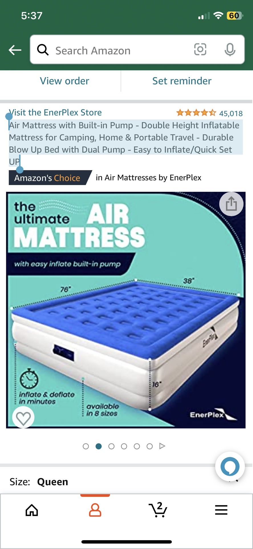 Air Mattress with Built-in Pump - Double Height Inflatable Mattress for Camping, Home & Portable Travel - Durable Blow Up Bed with Dual Pump - Easy to