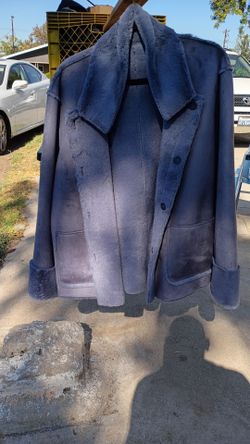 Women's Blue Shearling Suede Jacket Reversible
