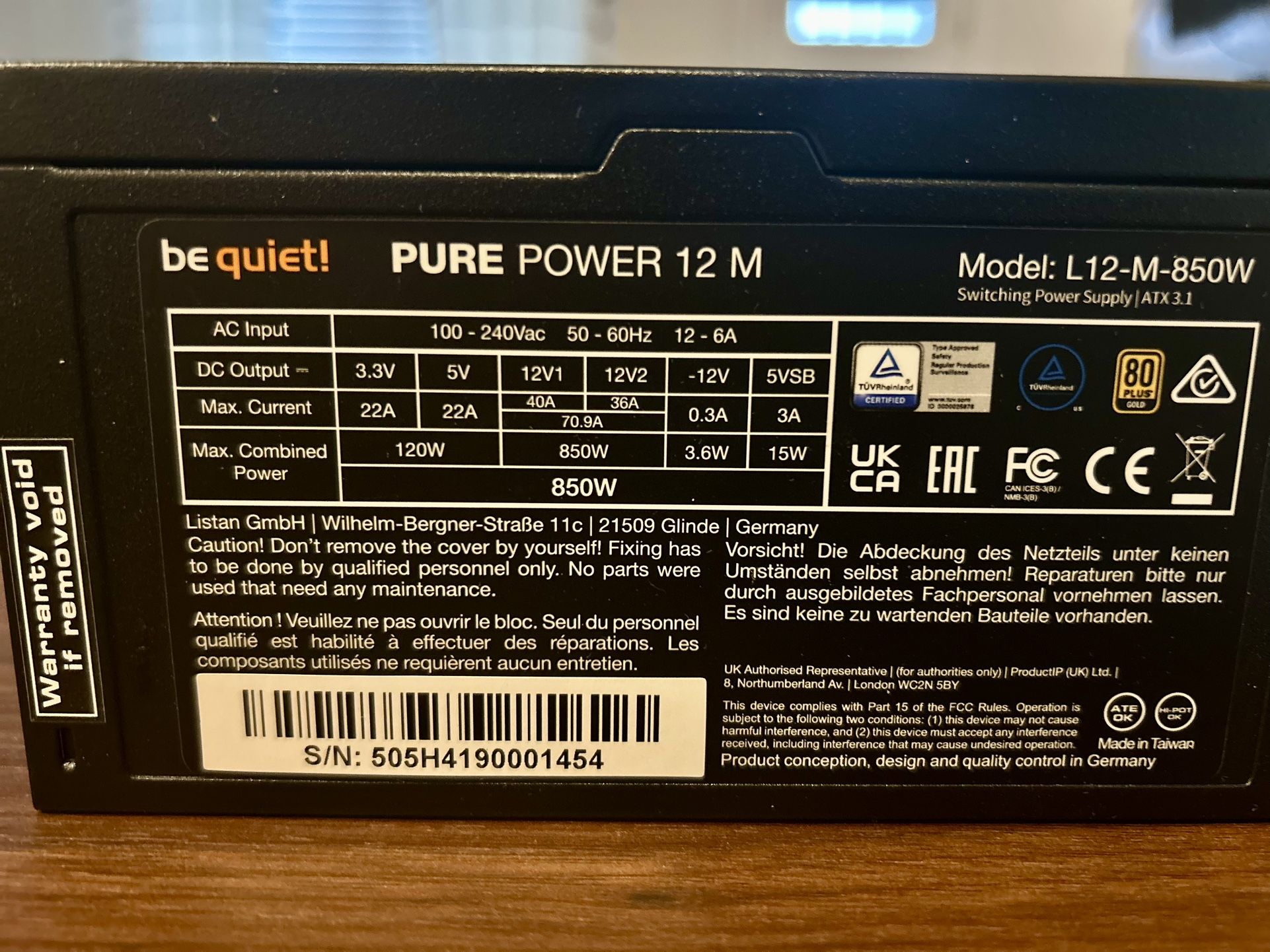 Power Supply Unit Be Quiet 850W Gold ATX 3.1