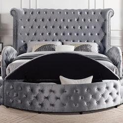 Brand New Grey Queen Storage Platform Bed Frame (Available In Eastern King)