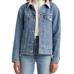 Levi's Cotton Ex-Boyfriend Corduroy-Collar Denim Trucker Jacket