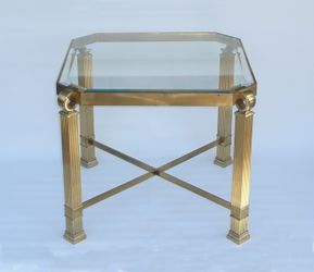 Mid Century Italian Solid Brass Beveled Glass Top Side Table