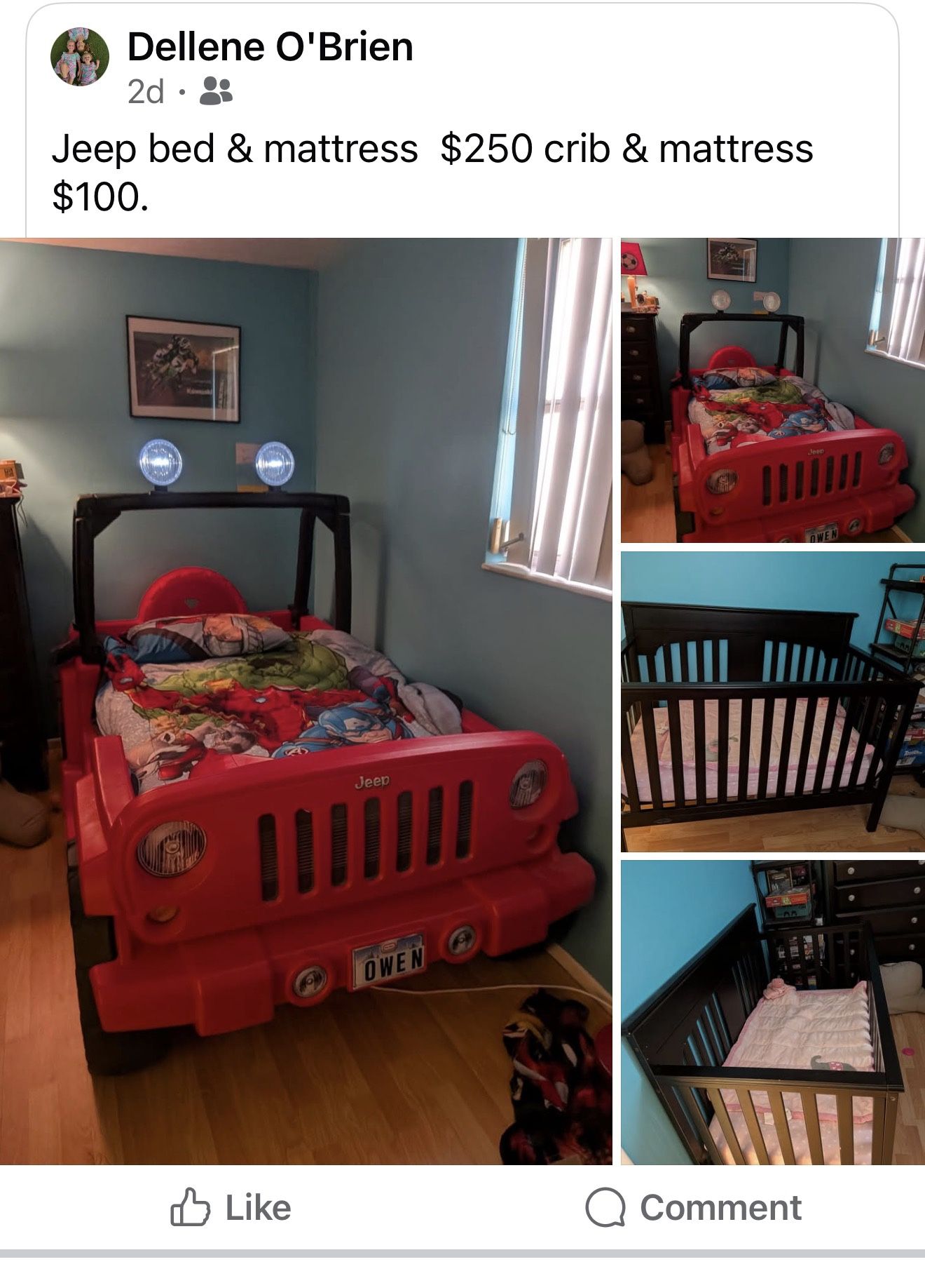 Childrens Jeep Bed and Crib