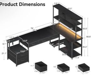 79” L-Shaped Gaming Desk with LED Lights & 5 Drawers