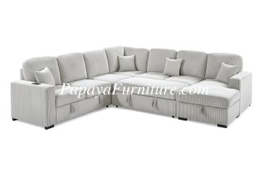 NEW LARGE U Shape Convertible Pullout Sleeper Bed Under Seat Storage Chaise Set Black Ivory White Beige Light Grey Pull Out Under Seat Sofabed Ashley 