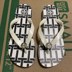 Tory Burch Black and White Logo Flip Flops
