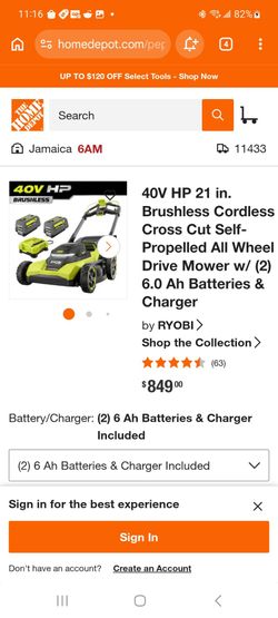 40V HP 21 in. Brushless Cordless Cross Cut Self-Propelled All Wheel Drive Mower w/ (2) 6.0 Ah Batteries & Charger