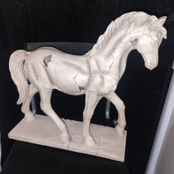 Large White Horse Sculpture on Base