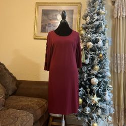 JM Collection Burgundy Midi Dress 3/4 Sleeves 