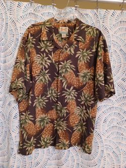Reyn Spooner Shirt Mens M Regency 100% Silk Jacquard Hawaiian Pineapple EUC