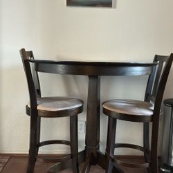 Dark Wooden High Top Table And Chairs
