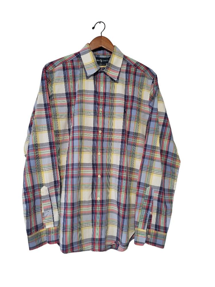 Ralph Lauren Polo Men's Madras Plaid Long Sleeve Button Down Shirt Size Large. 
