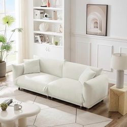 New Mid Century Loveseat Sofa, Modular Sectional Couch Fabric Upholstered 3 Seater, White
