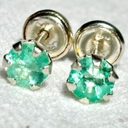 Genuine Colombian emerald earrings, silver 925, 5 mm diameter