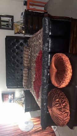 Black Tufted Leather Upholstered Bed Frame