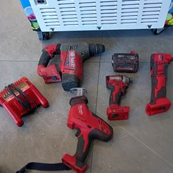 Milwaukee Drill Skill Saw Multi Tool And Rotary Hammer  With Charger And One Battery