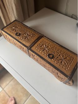 Craved wooden box w/compartments
