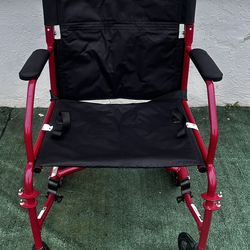 Medline Lightweight Red and Black Transport Foldable Wheelchair