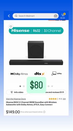 Hisense R632 3.1 Channel 380W Soundbar w/wireless subwoofer