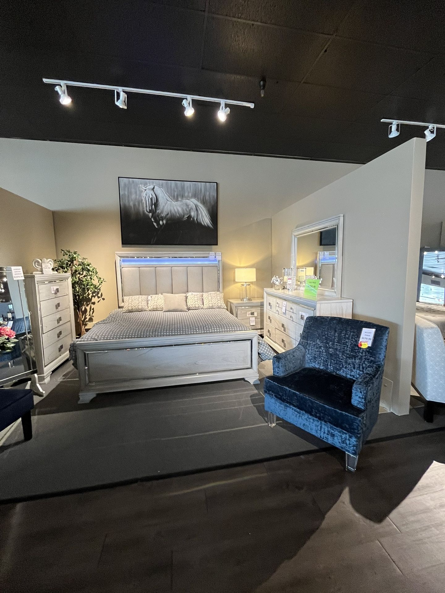 King Bed, Dresser, Mirror And Nightstand