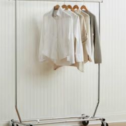 Chrome rolling clothes rack from Lowe’s