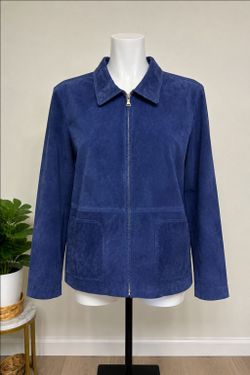 Bernardo Blue Genuine Suede Leather Jacket Women Large Zip Front Coat