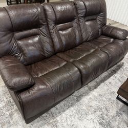 Leather Triple Power Reclining Sofa and Loveseat Set
