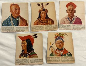 1950s Kellogg’s Cereal Famous Indian Cards – Vintage Lot of 5