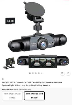 CCCHCY 360° 4 Channel 1080p Dash Cam with 64GB SD Card
