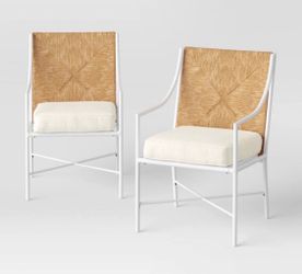 Stanton 2pk Rush Weave Patio Dining Chairs - White/Natural - Threshold designed with Studio McGee