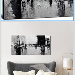 Black and White Abstract Wall Art for Living Room Textured Canvas Painting Large Minimalist Modern Artwork for Bedroom Office Home Decor Ready to Hang