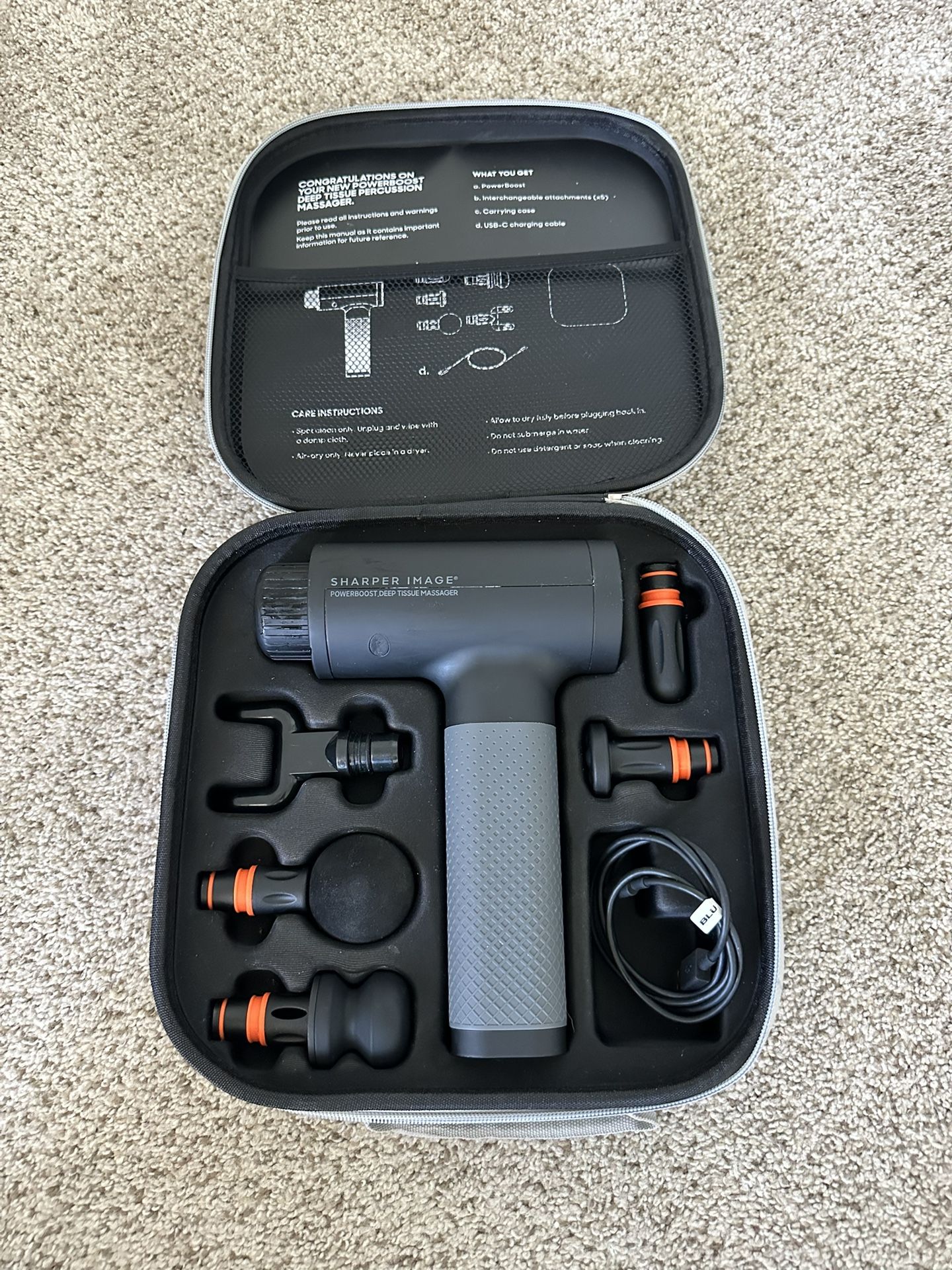 Sharper Image Powerboost Deep Tissue Percussion Massage Gun W/ Carry Case Full