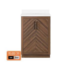 Glacier Bay Huckleberry 24 in. Single Sink Spiced Walnut Bath Vanity with White Stone Top - R