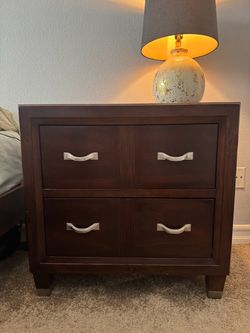 Dark Wood 2-Drawer Nightstand