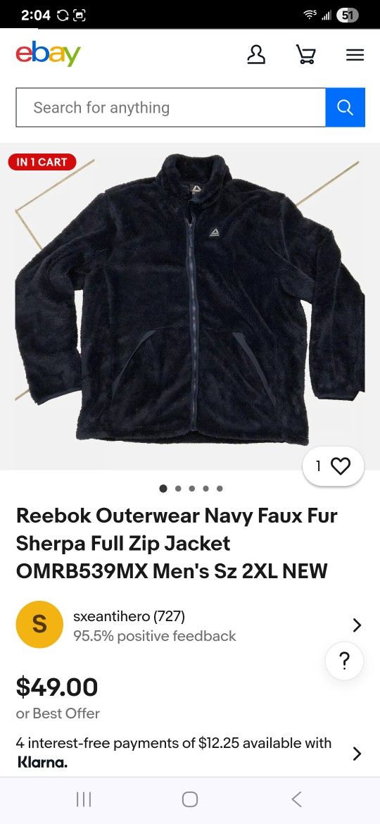 Reebok Outerwear Navy Faux Fur Sherpa Full Zip Jacket OMRB539MX Men's Sz large NEW