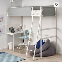 Loft bed frame with desk top, white/light gray, Twin