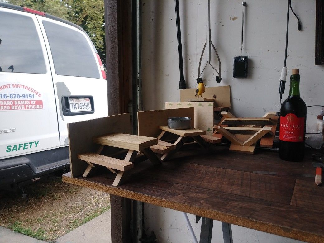 Rustic squirrel picnic tables