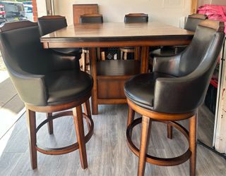 8pc Solid Wood Counter Height Table With Shelf and Storage