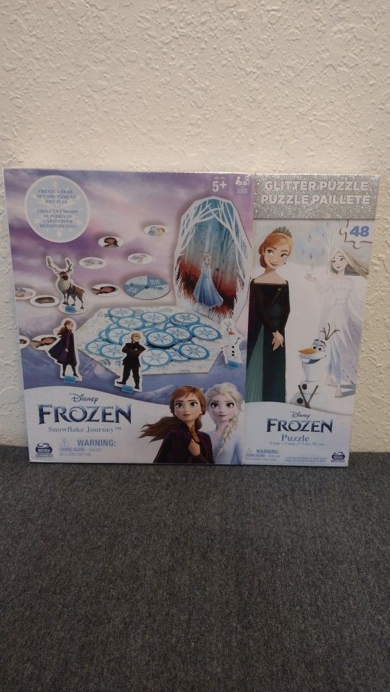 Disney Frozen Snowflake Journey Board Game And Disney Frozen 48 Piece Glitter Puzzle