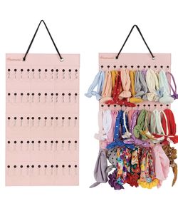 Baby Bow And Headband Organizer,Headband Holder for Baby Girl, Large Capacity Hair Bows Clips Hanging Organizer (Pink)