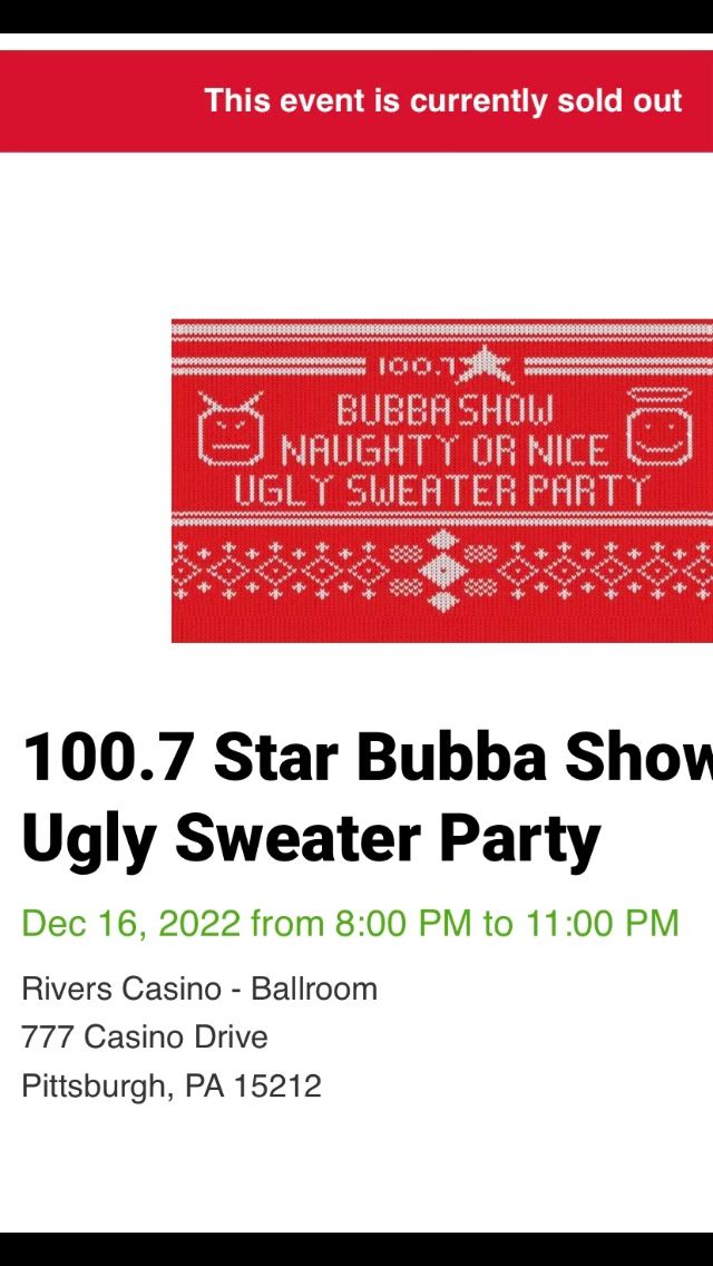 2 Ugly Sweater Casino Party100.7 Bubba show tonight