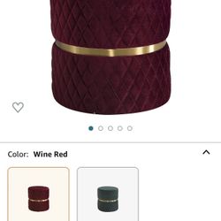 Acanva Modern Small Round Velvet Ottoman, Upholstered Make-up Foot Rest Stool Side Table Seat with Stainless Steel Band, Wine Red
