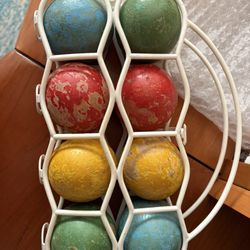 Vintage Bocce Ball Set In Plastic Carry Case